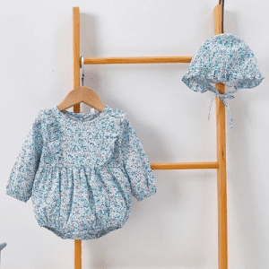 BABY GIRL’S COTTON FLORAL FULL SLEEVES ROMPER WITH CAP