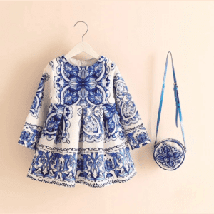 FLOWER PATTERNED GIRL’S DRESS WITH SIDE BAG