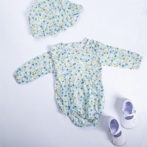 BABY GIRL’S COTTON FLORAL FULL SLEEVES ROMPER WITH CAP