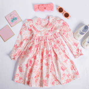 PINK FLORAL FULL SLEEVES DRESS FOR GIRL