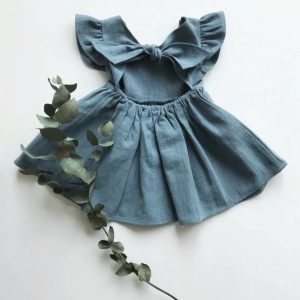 BABY’S RUFFLE SHORT SLEEVES TIE BACK SUMMER DRESS