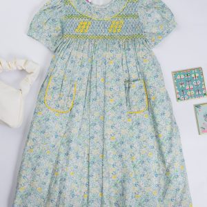 KIDS GIRL’ HANDMADE EMBROIDERED FLORAL PATTERN DRESS WITH POCKETS