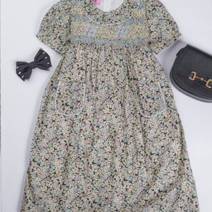 KIDS GIRL’ HANDMADE EMBROIDERED FLORAL PATTERN DRESS WITH POCKETS